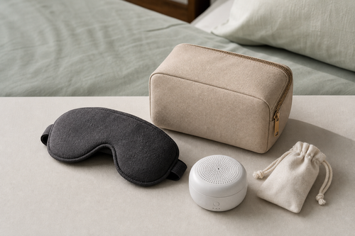 RestKit travel sleep kit with compact pouch and sleep accessories